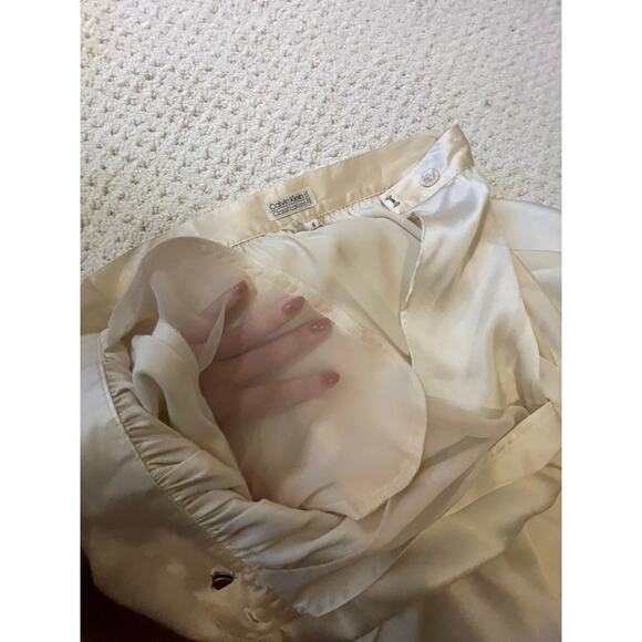 Vintage 80s Calvin Klein Classifications 100% Silk Off-White Ivory Cream Skirt S - Picture 8 of 8